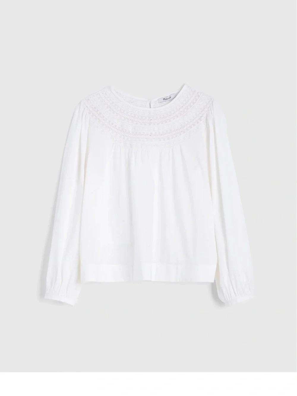 NWT Madewell Lace Inset Blouse Peasant Sleeves 100% Cotton Size Small